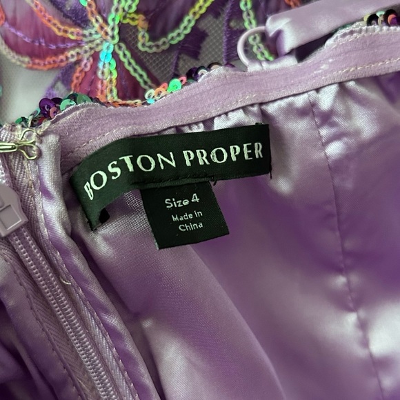 Boston Proper Embroidered Sequin Mesh Ruffle Slit Midi Dress Purple Multi Sz 4 - Picture 12 of 12